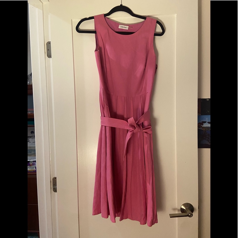 Calvin Klein Solid Sleeveless Tie Midi Dress